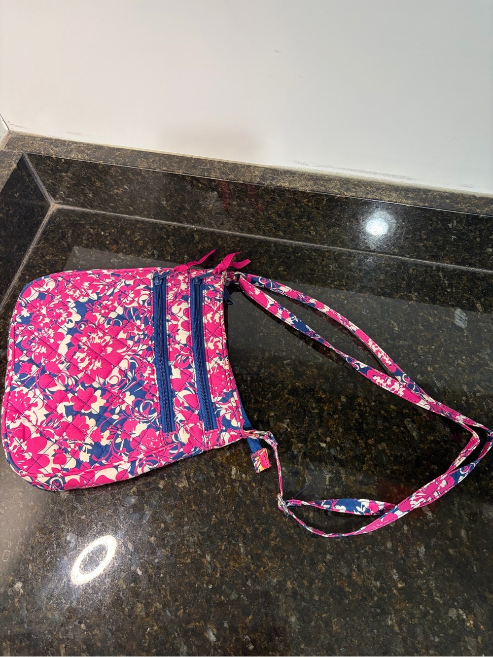 DANIELLE MORGAN Quilted Fabric Cross Body Bag-Hot Pink & Navy